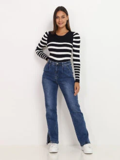 Jeans Droit à Fentes 5 Jeans Droit à Fentes -Look De Femme Soldes Boutique Q05 34372 BLU 3