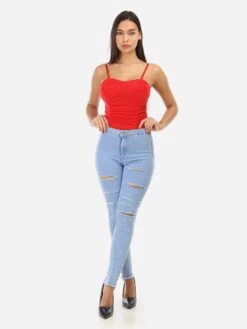 Jeans à Trous Et Effiloché -Look De Femme Soldes Boutique Q05 B801 1 LTBLU 3