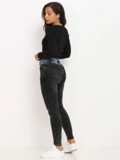 Jeans Skinny Bicolore Délavé -Look De Femme Soldes Boutique Q06 B1177 DKGRY 3