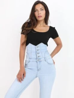 Jeans Taille Haute à Boutons