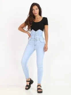 Jeans Taille Haute à Boutons 7 Jeans Taille Haute à Boutons -Look De Femme Soldes Boutique Q07 B917 LTBLU 4