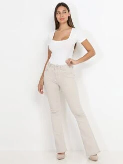 Jeans Beige Moulant Et évasé Beige -Look De Femme Soldes Boutique Q07 LW2243C BGE 3