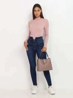 Jeans Skinny à Détails Corset -Look De Femme Soldes Boutique Q08 JK18 BLU 3