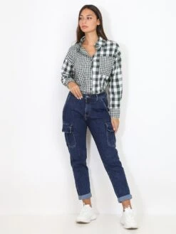 Jeans Droit Coupe Cargo -Look De Femme Soldes Boutique Q10 83078 BLU 3