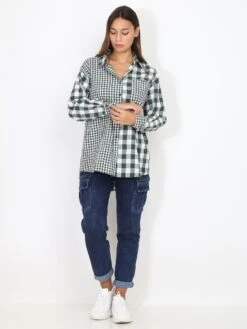 Jeans Droit Coupe Cargo -Look De Femme Soldes Boutique Q10 83078 BLU 4