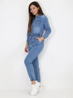 Combinaison Style Utilitaire à Ceinture -Look De Femme Soldes Boutique Q10 K21310 BLU 4