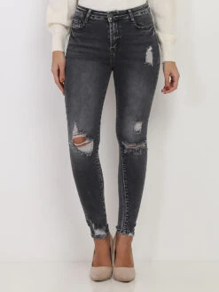 Jeans Skinny Délavé à Trous