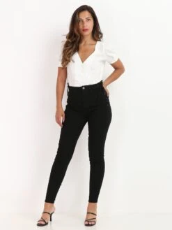 Jeans Taille Haute à Lacets -Look De Femme Soldes Boutique Q15 B976 BLK 3