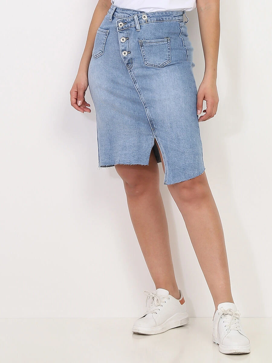 Jupe Asymétrique Fendue En Jean 1 Jupe Asymétrique Fendue En Jean