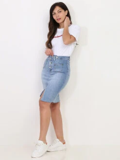 Jupe Asymétrique Fendue En Jean 6 Jupe Asymétrique Fendue En Jean -Look De Femme Soldes Boutique Q16 E012 BLU 3