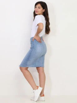 Jupe Asymétrique Fendue En Jean 7 Jupe Asymétrique Fendue En Jean -Look De Femme Soldes Boutique Q16 E012 BLU 4