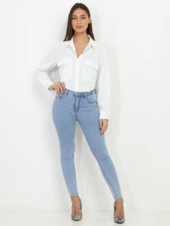 Jeans Skinny à Taille Moyenne -Look De Femme Soldes Boutique Q17 B1259 BLU 3
