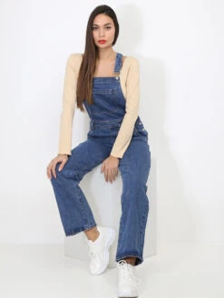 Salopette Ample En Jeans -Look De Femme Soldes Boutique Q17 D1609 BLU 4