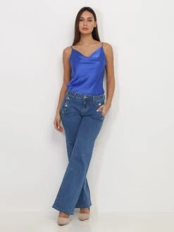 Jeans Droit à Poches Festonnées -Look De Femme Soldes Boutique Q18 P195 5 BLU 3