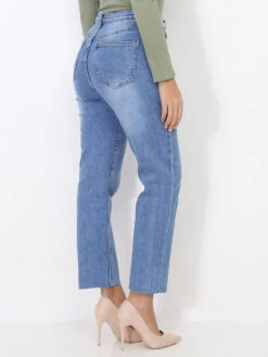 Jeans Droit Délavé -Look De Femme Soldes Boutique Q20 D1454 BLU 3