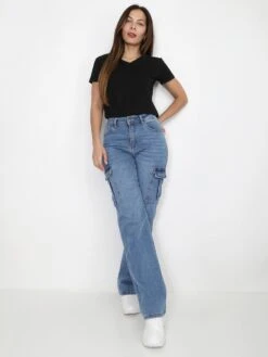 Jeans Large Style Cargo -Look De Femme Soldes Boutique Q21 S3827 BLU 3