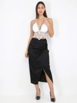 Jupe Portefeuille à Fronces 5 Jupe Portefeuille à Fronces -Look De Femme Soldes Boutique R04 5105 BLK 3