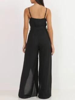 Combinaison Fluide Fendue Avec Ceinture -Look De Femme Soldes Boutique R05 1862N BLK 3