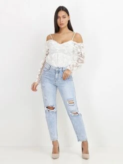 Jeans Boyfriend Destroy -Look De Femme Soldes Boutique R05 A129 LTBLU 3