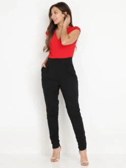 Combi-pantalon Moulante à Dentelle -Look De Femme Soldes Boutique R06 5109 REDBLK 3