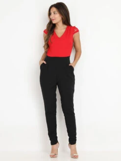 Combi-pantalon Moulante à Dentelle -Look De Femme Soldes Boutique R06 5109 REDBLK 4