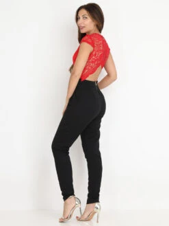Combi-pantalon Moulante à Dentelle -Look De Femme Soldes Boutique R06 5109 REDBLK 5