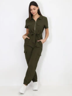 Combinaison Cargo à Zip -Look De Femme Soldes Boutique R06 OR5873 KHK 3