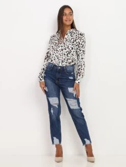 Jeans Droit Destroy -Look De Femme Soldes Boutique R08 B1195 BLU 3