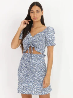 Crop Top Smocké Et Fleuri