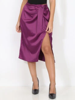 Jupe Froncée Satinée à Fente