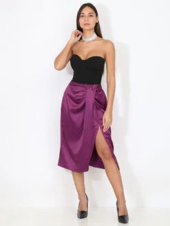 Jupe Froncée Satinée à Fente 6 Jupe Froncée Satinée à Fente -Look De Femme Soldes Boutique R11 27369 PRP 3