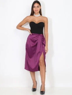 Jupe Froncée Satinée à Fente 7 Jupe Froncée Satinée à Fente -Look De Femme Soldes Boutique R11 27369 PRP 4