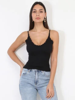 Top à Bretelles Et Ourlets Festonnés