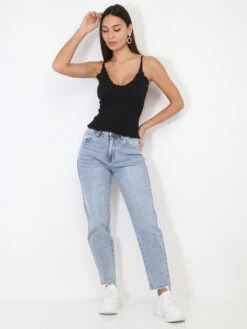 Top à Bretelles Et Ourlets Festonnés -Look De Femme Soldes Boutique R12 E144 BLK 3