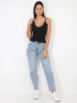 Top à Bretelles Et Ourlets Festonnés -Look De Femme Soldes Boutique R12 E144 BLK 4