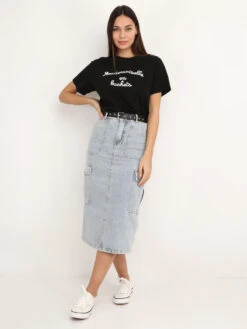 T-shirt Brodé "Mademoiselle En Baskets" -Look De Femme Soldes Boutique R14 M6069 BLK 3