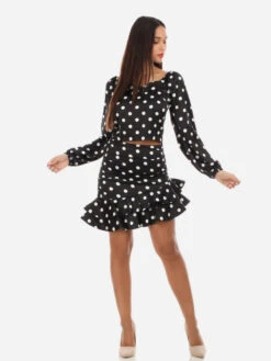 Jupe Volantée à Pois 6 Jupe Volantée à Pois -Look De Femme Soldes Boutique R16 3179 BLK 3
