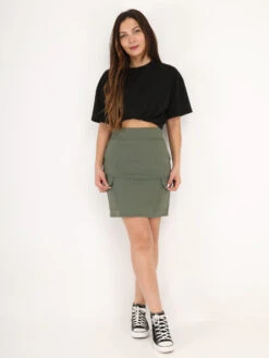 Jupe Cargo Taille Haute -Look De Femme Soldes Boutique R28 MY6829 KHK 4