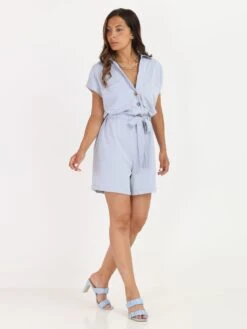 Combi-short Ceinturée à Boutons -Look De Femme Soldes Boutique RK26 3609 LTBLU 3