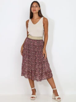 Jupe Mi-longue Plissée à Motif Floral -Look De Femme Soldes Boutique S03 918 WIN 3
