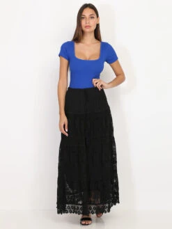 Jupe En Crochet Et Dentelle -Look De Femme Soldes Boutique S04 8860 BLK 3