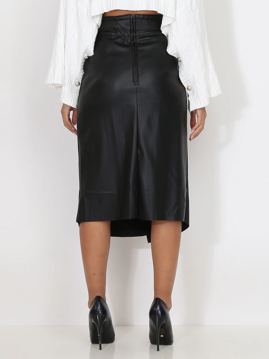 Jupe Portefeuille Ceinturée En Simili 2 Jupe Portefeuille Ceinturée En Simili – Image 2