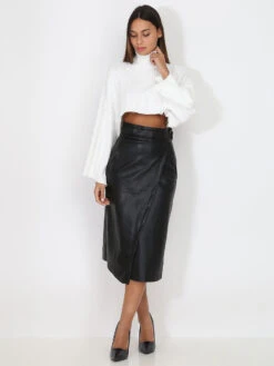 Jupe Portefeuille Ceinturée En Simili 5 Jupe Portefeuille Ceinturée En Simili -Look De Femme Soldes Boutique S08 3921 BLK 3