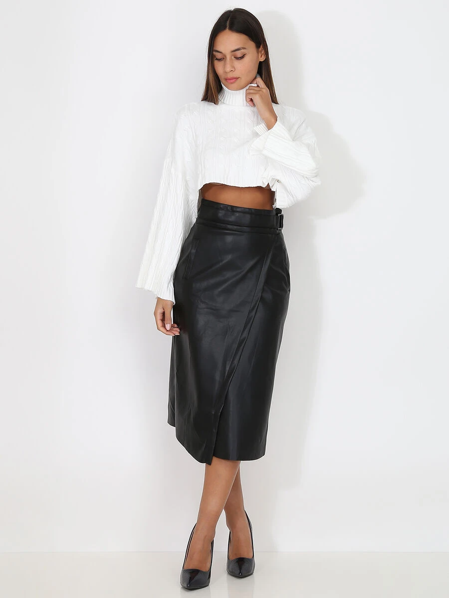 Jupe Portefeuille Ceinturée En Simili 3 Jupe Portefeuille Ceinturée En Simili – Image 3