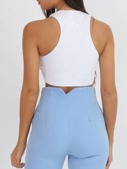 Crop Top En Maille Côtelée 7 Crop Top En Maille Côtelée -Look De Femme Soldes Boutique S09 E115 WHT 3