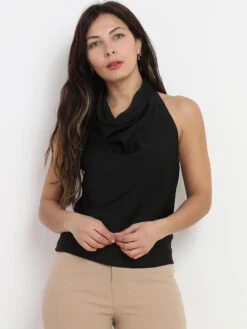 Top Satiné à Col Drapé Et Dos Nu