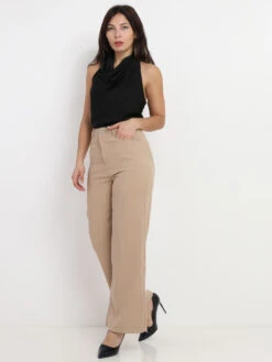 Top Satiné à Col Drapé Et Dos Nu -Look De Femme Soldes Boutique S10 13098 BLK 3