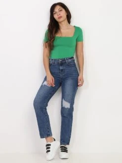 T-shirt Satiné à Col Carré -Look De Femme Soldes Boutique S10 L8324 GRN 3