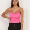 Crop Top Fuchsia Smocké Avec Volants Et Dentelle Fuchsia