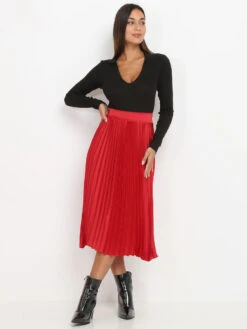 Jupe Plissée Satinée -Look De Femme Soldes Boutique S31 MY6523S RED 3